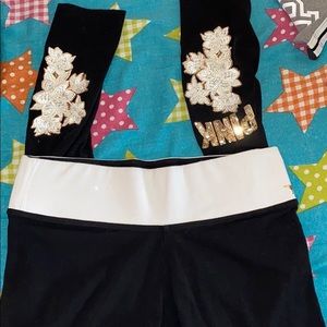 pink embroidered leggings